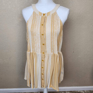 Torrid Gold and White Striped Babydoll Smocked Tank Top Size 1 (1X) 3697